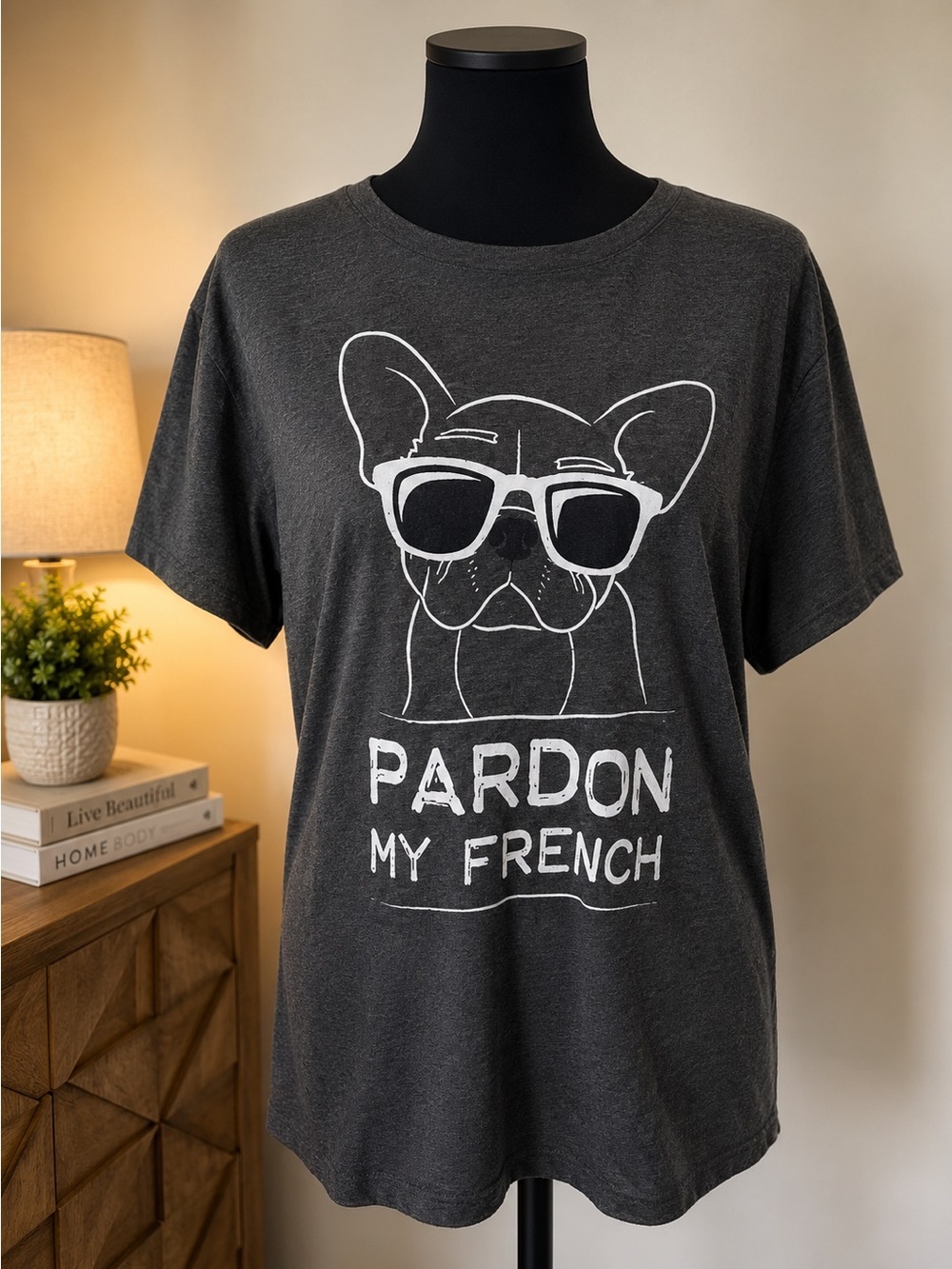 Pardon My French Bulldog Graphic Tee XL Gray Funny Dog Lover T-Shirt - Picture 2 of 5